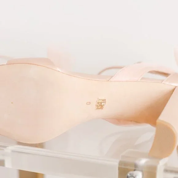 Badgley Mischka Kim Blush Pink Satin Heels 9 Women's Tulle Bow BHLDN
